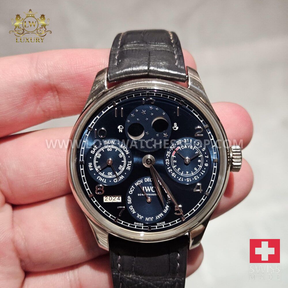 PORTUGIESER Stainless Steel PERPETUAL CALENDAR BLUE DIAL