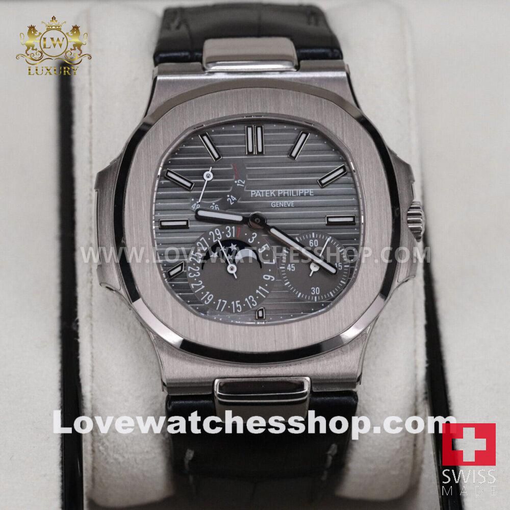 Patek Philippe Nautilus Moonphase 40mm White Steel Grey Dial Complete 5712G-001