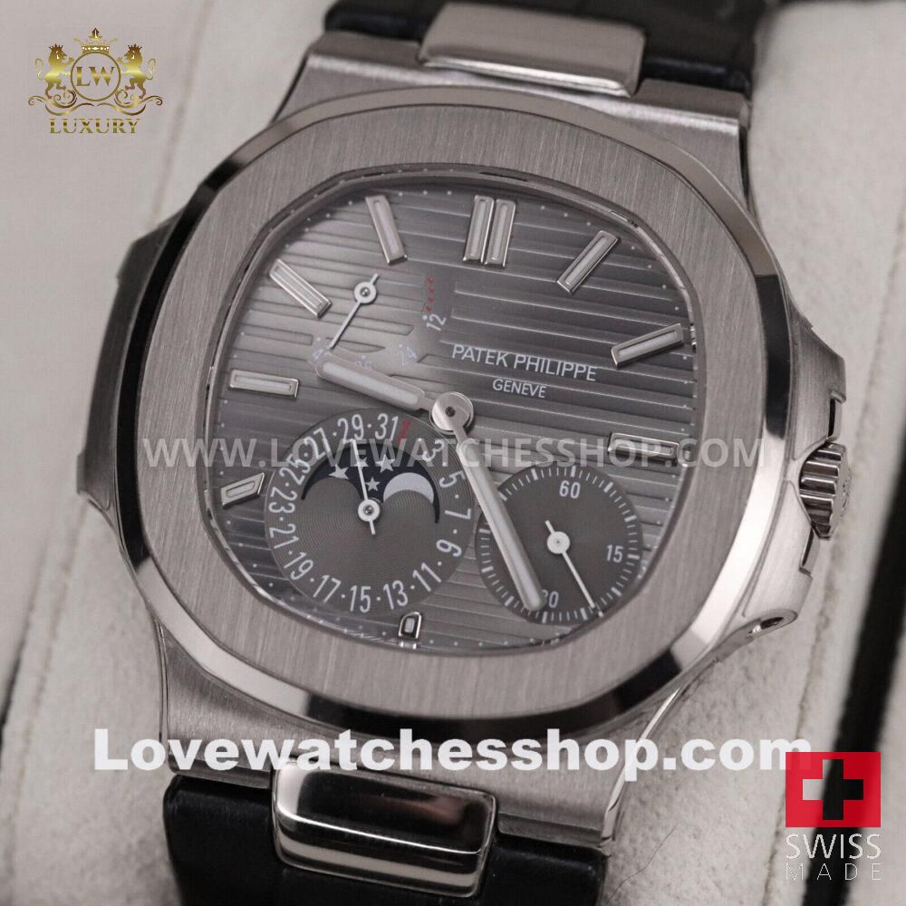 Patek Philippe Nautilus Moonphase 40mm White Steel Grey Dial Complete 5712G-001