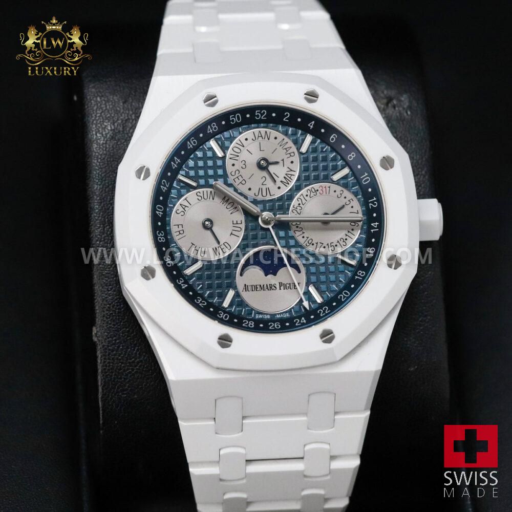 Audemars Piguet Royal Oak Perpetual Calendar White Ceramic Perpetual Calendar Blue Dial 41mm Moonphase 26579CB