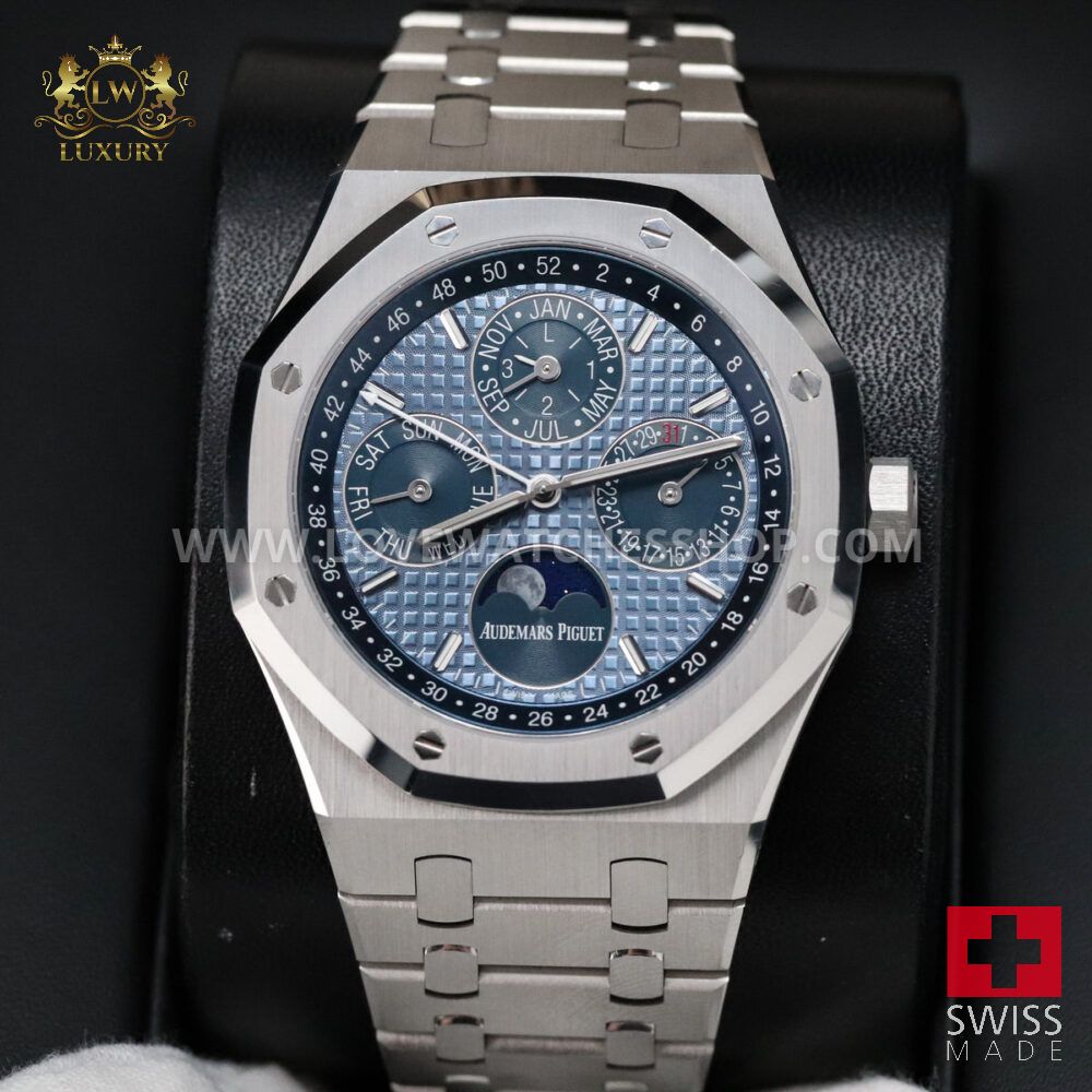 Audemars Piguet Royal Oak Perpetual Calendar White Ceramic Perpetual Calendar Blue Dial 41mm Moonphase 26579CB