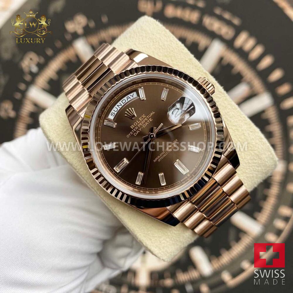 Rolex Day-Date 40 Presidential 228235 Fluted Bezel Chocolate Baguette Dial Pre-Owned