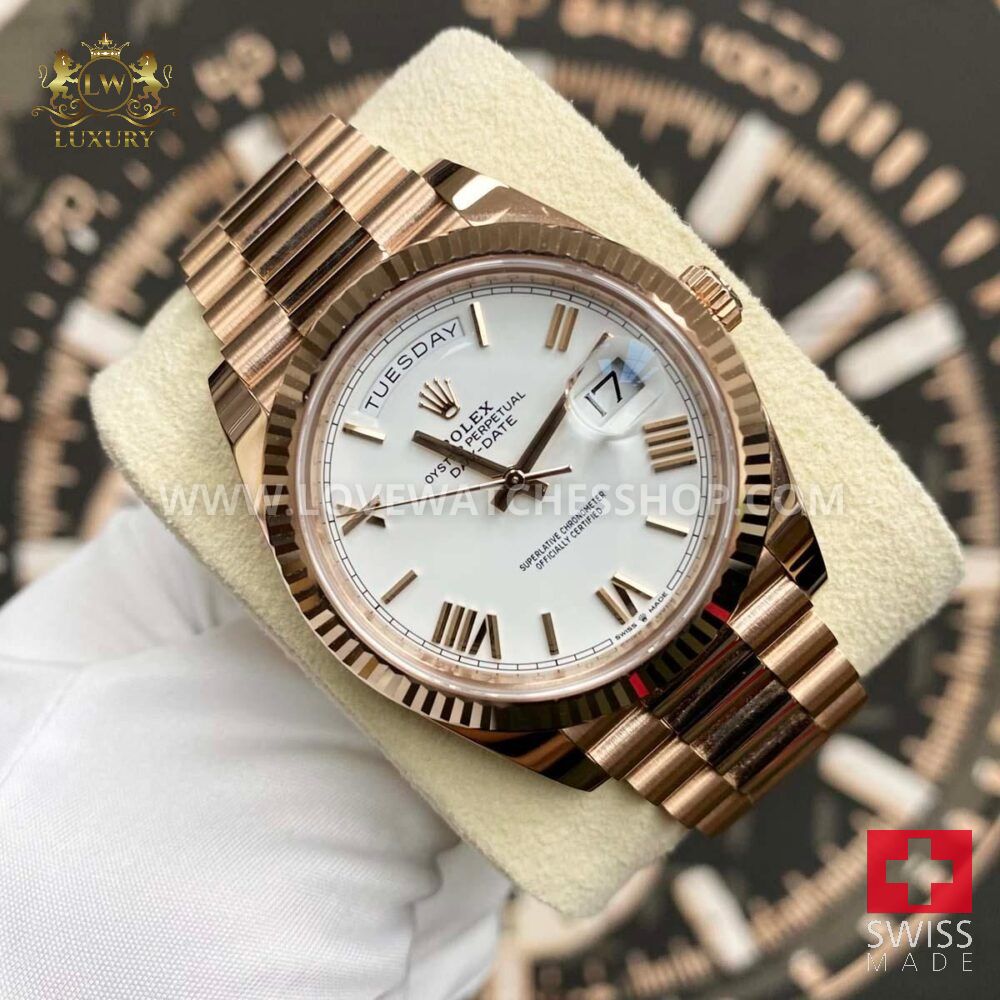 Rolex Day-Date 40 Presidential 228235 Fluted Bezel White Dial