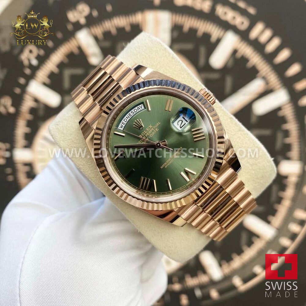 Rolex Day-Date 40 Presidential 228235 Fluted Bezel Olive Green Dial Pre-Owned