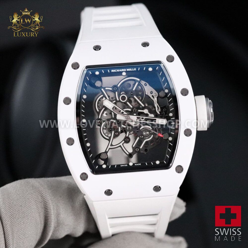 Richard Mille RM 055 Bubba Watson White Ceramic Skeleton Titanium Rubber 49.8mm x 42mm