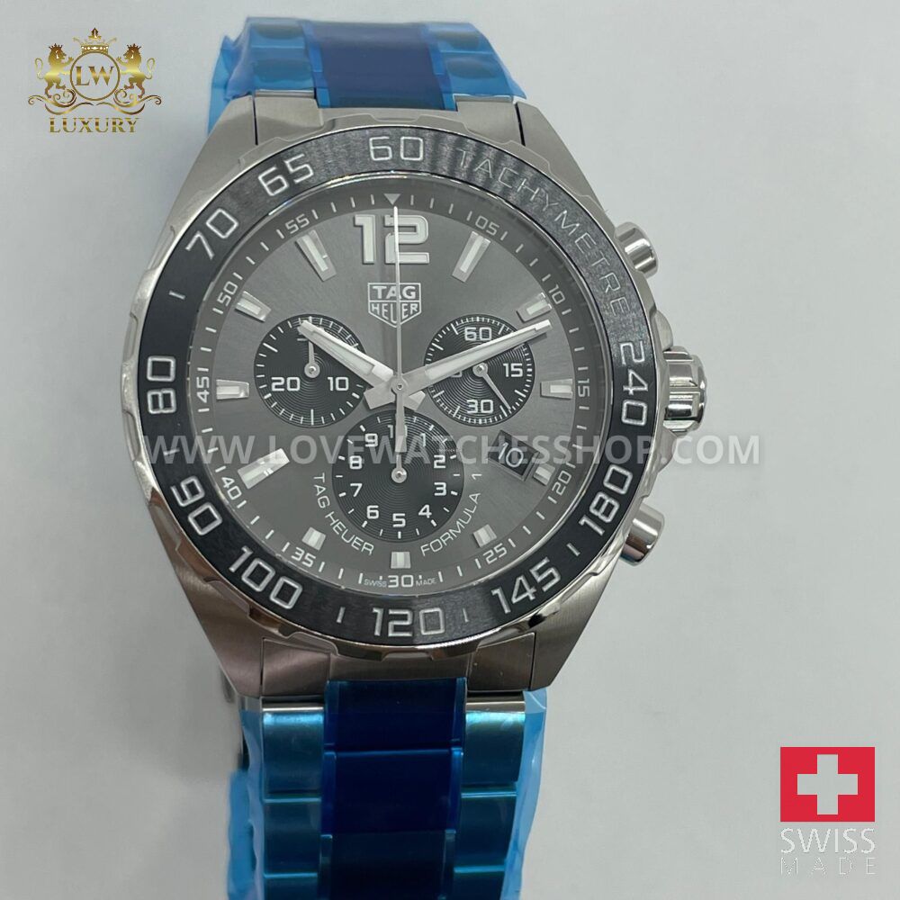 TAG Heuer Formula 1 Quartz CAZ1011.BA0843 ceramic & steel bracelet 43 mm sunray brushed dial chronograph F1