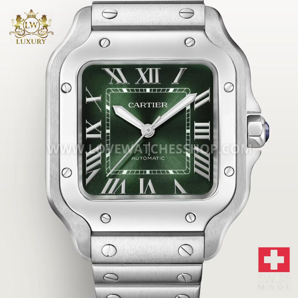 Cartier Santos De Cartier Medium Midsize Green Dial Watch WSSA0061 NEW UNWORN