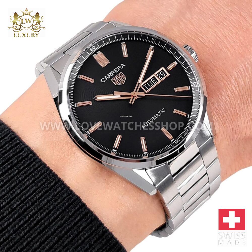 TAG Heuer Carrera Calibre 5 Day-date 41mm Black Dial Steel Index Full Steel WBN2013 BA0640