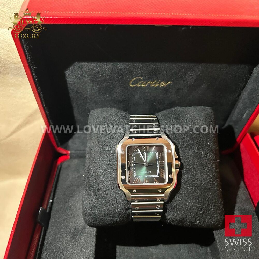 Cartier Santos De Cartier Medium Size Green Dial Steel