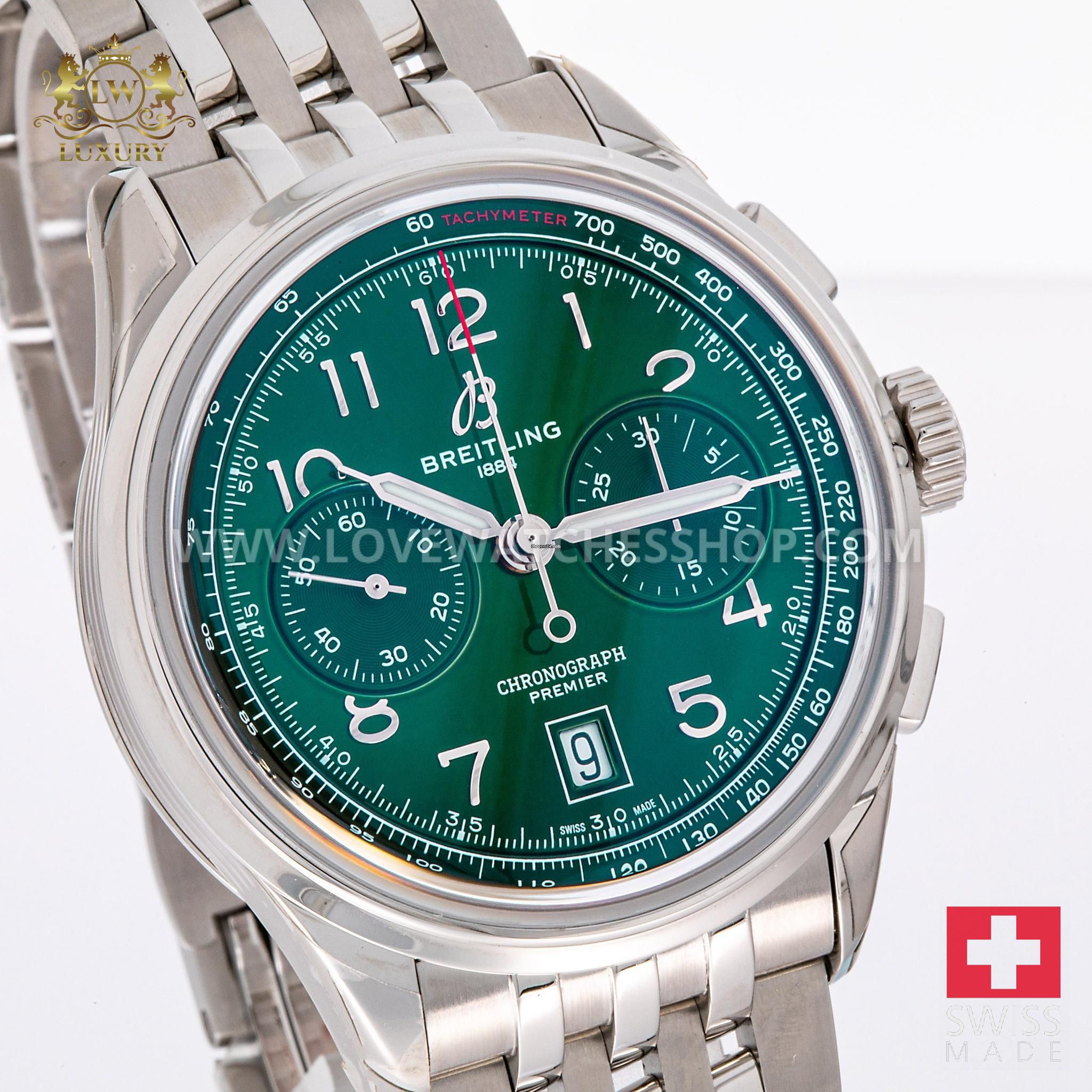 Breitling Premier B01 Chronograph 42 Green AB0145371L1A1 NEW 03/2025 Full Set Stickers Unworn - الصورة 3