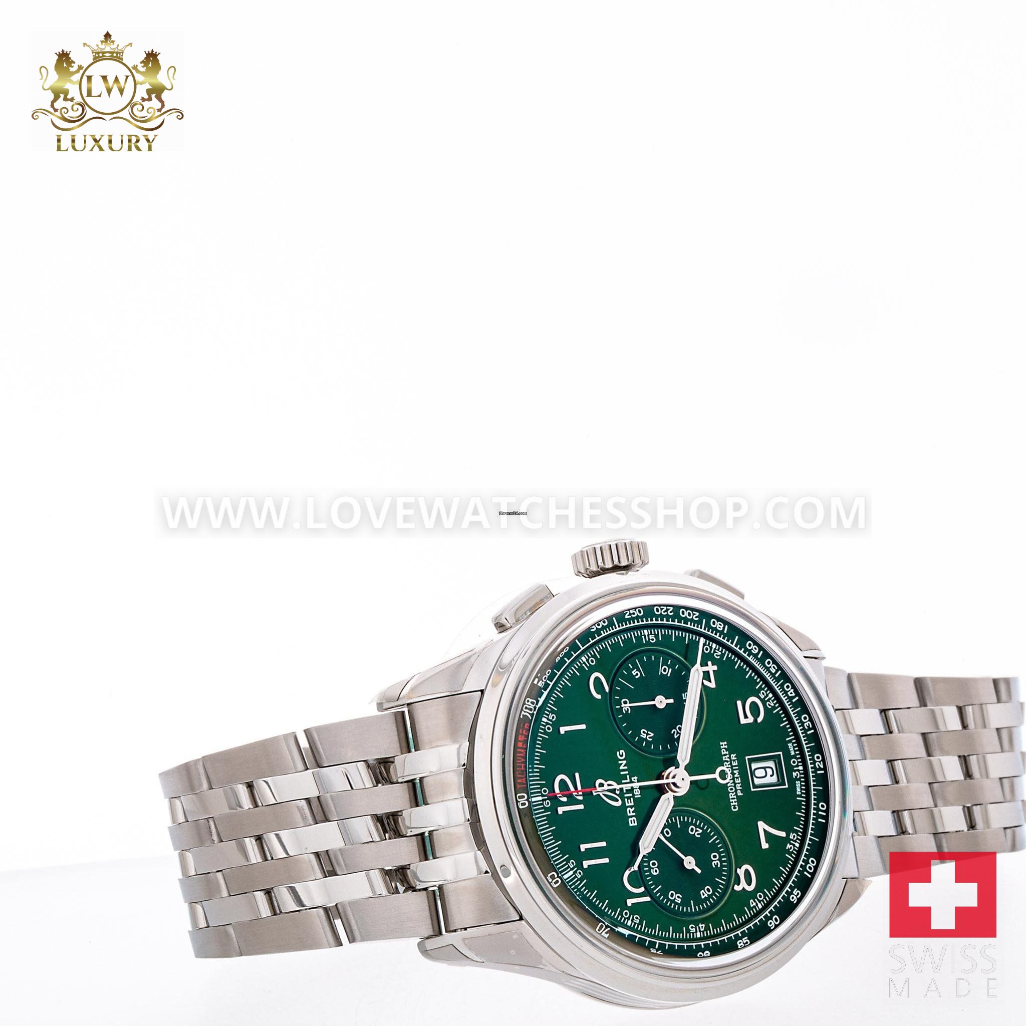 Breitling Premier B01 Chronograph 42 Green AB0145371L1A1 NEW 03/2025 Full Set Stickers Unworn - الصورة 4