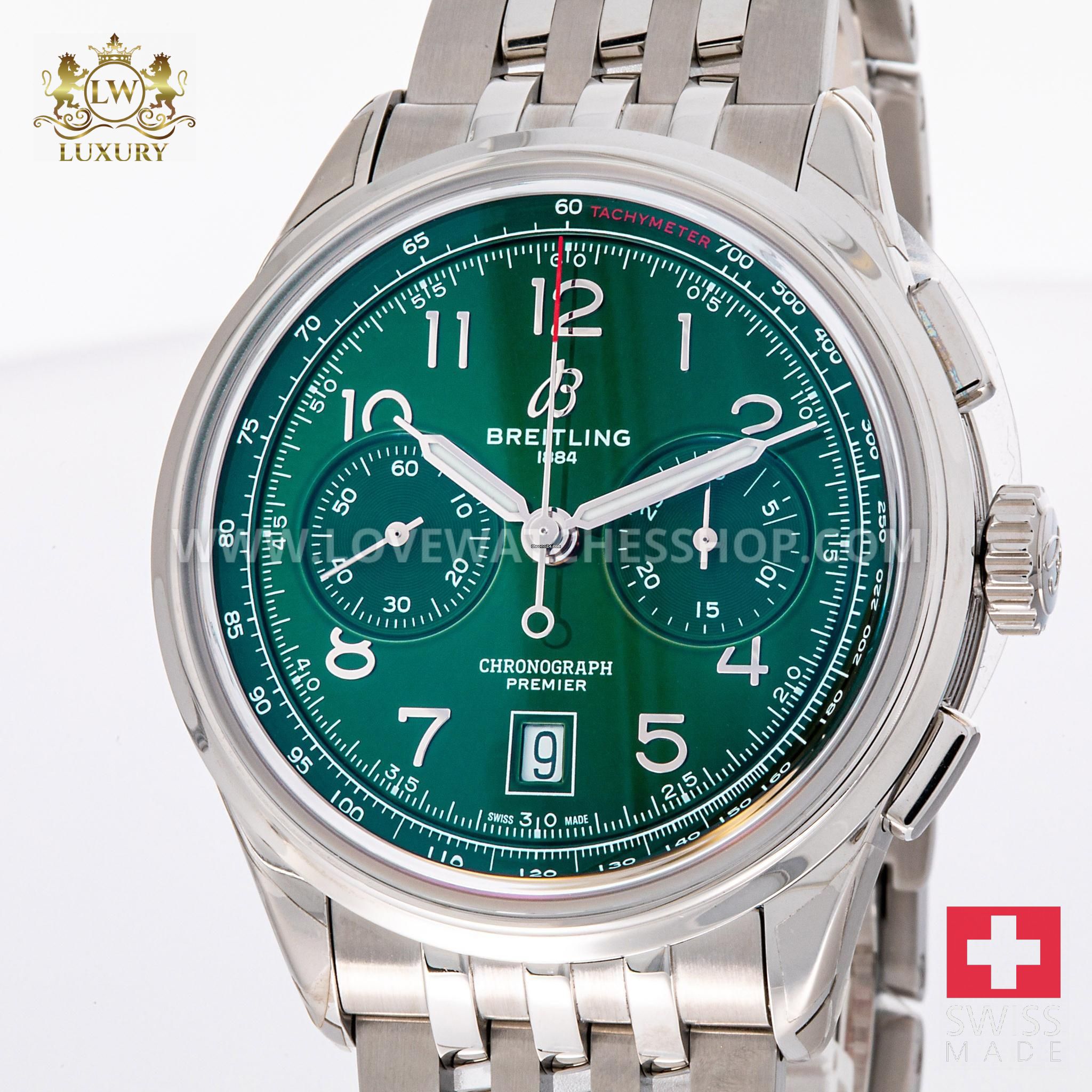 Breitling Premier B01 Chronograph 42 Green AB0145371L1A1 NEW 03/2025 Full Set Stickers Unworn - الصورة 5