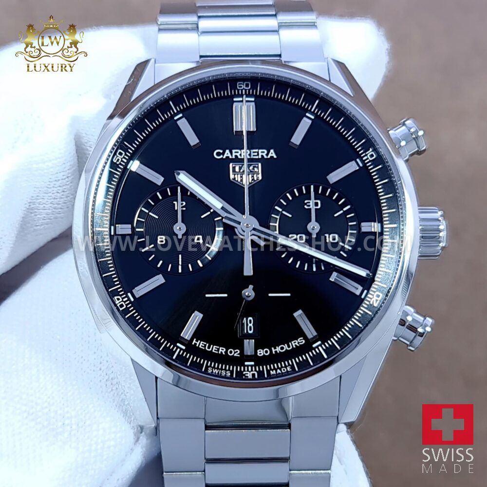 TAG Heuer Carrera Calibre Heuer 02 Carrera Automatic Chronograph 42mm Black Dial Small Second Full Steel